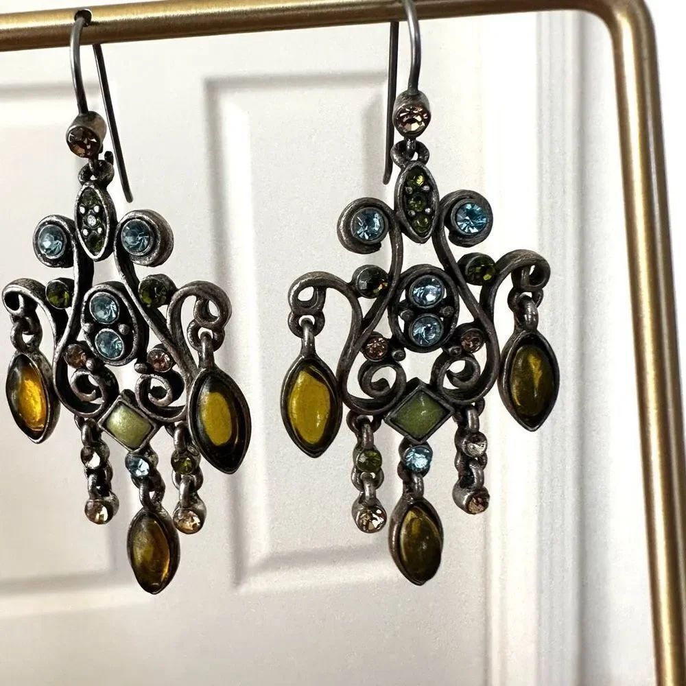Monet blue and green dangling earrings